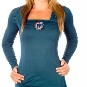 Miami Dolphins iconic logo long sleeve sheer shoulder sexy women's top size m